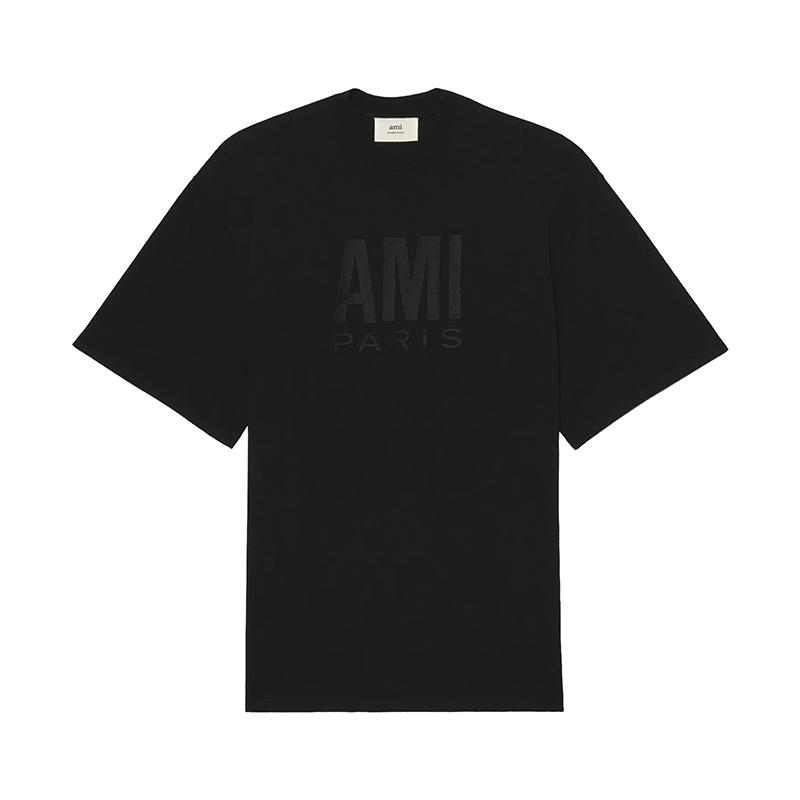 商品AMI|Ami 22年春夏新款 男女同款黑色纯有机棉大Logo刺绣短袖T恤,价格¥1246,第2张图片详细描述