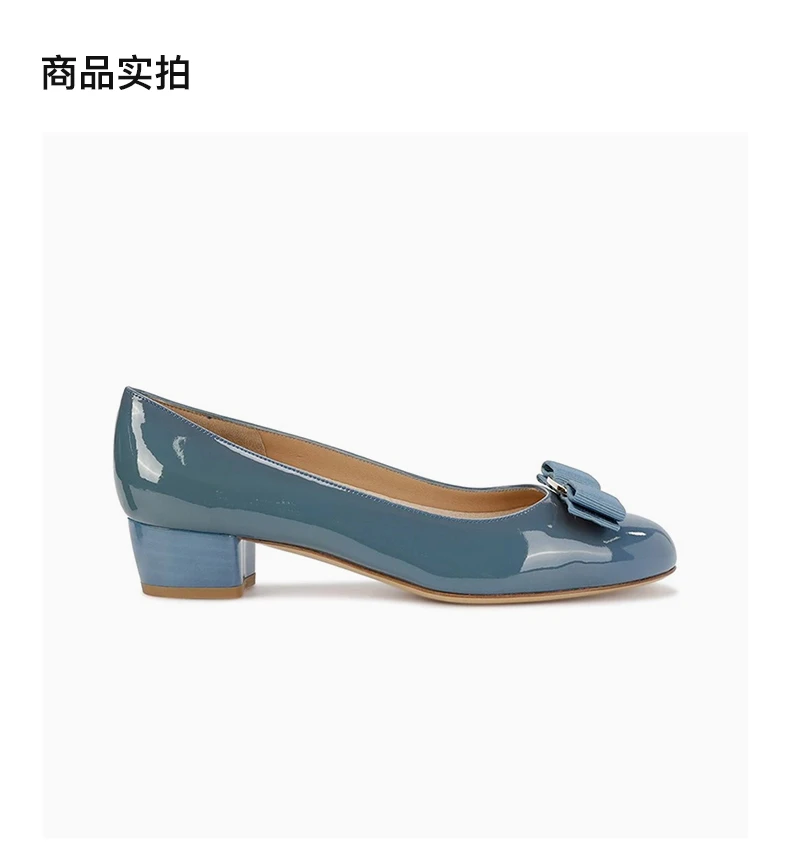 商品Salvatore Ferragamo|SALVATORE FERRAGAMO 女士蓝色蝴蝶结漆皮高跟鞋 0584097,价格¥2757,第5张图片详细描述