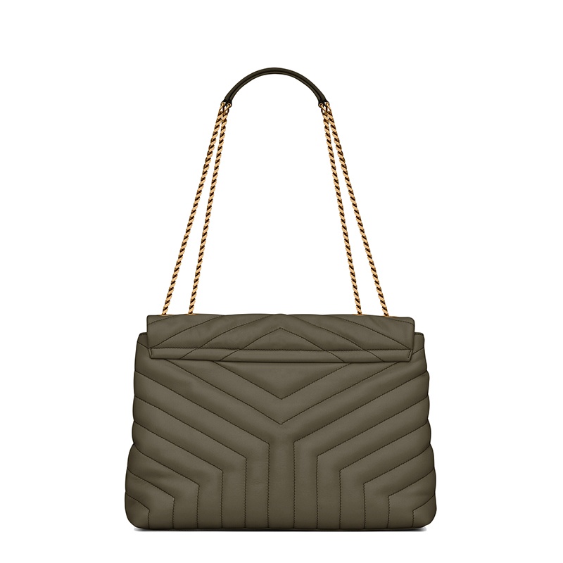 商品Yves Saint Laurent|SAINT LAURENT PARIS/圣罗兰 YSL 22春夏新款LOULOU系列 女士中号灰卡其色"Y"形绗缝牛皮革金扣翻盖单肩斜挎包,价格¥21264,第4张图片详细描述