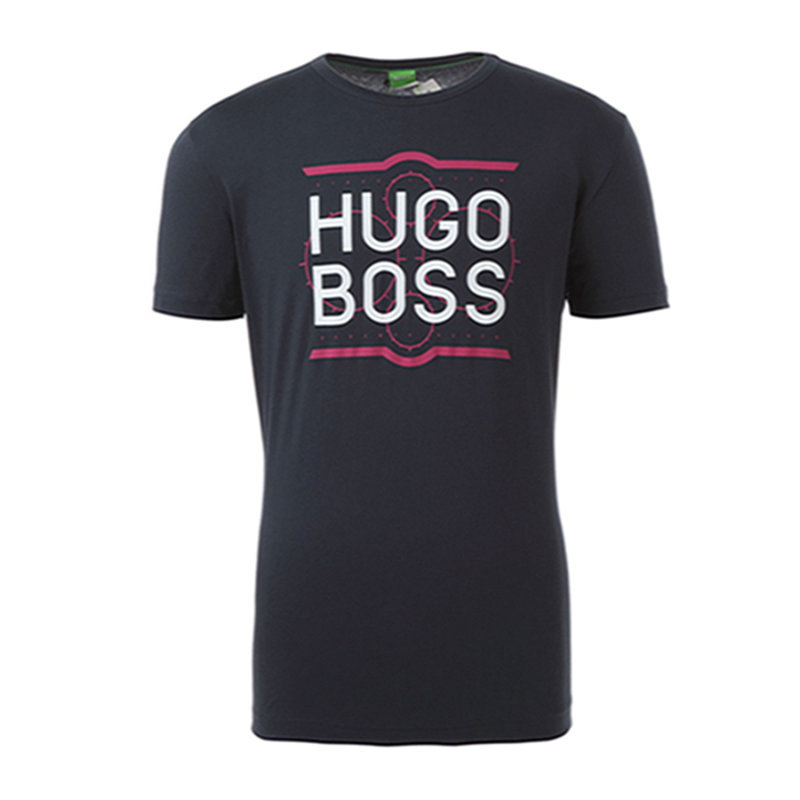 商品Hugo Boss|HUGO BOSS 男士海军蓝色棉质字母LOGO印花圆领短袖T恤 TEE-1-50282271-410,价格¥275,第3张图片详细描述