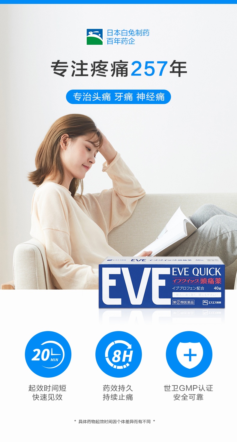 商品EVE|日本白兔EVE止疼药 痛经头痛牙疼速效退烧药 布洛芬止痛药片,价格¥171,第4张图片详细描述