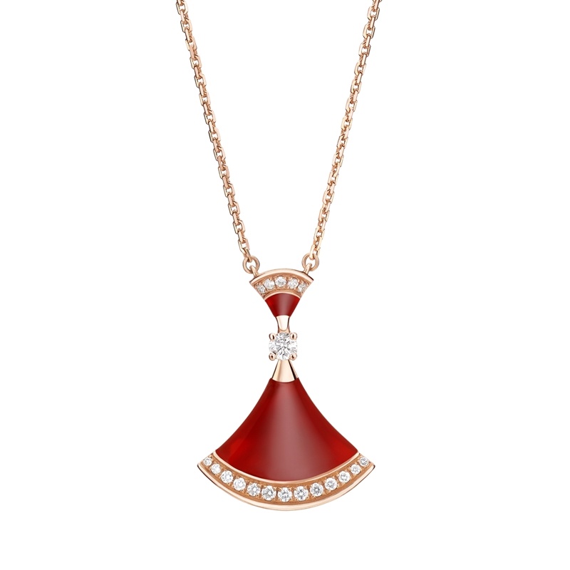 商品BVLGARI|  BVLGARI/宝格丽 DIVAS'DREAM 18K金玫瑰金镶红玉髓与钻石项链 356437,价格¥45589,第2张图片详细描述