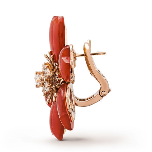 商品Van Cleef & Arpels| Van Cleef & Arpels/梵克雅宝 经典Rose de Noël系列 18k金玫瑰金镶嵌钻石红玉小号玫瑰耳环VCARO9B500,价格¥231211,第4张图片详细描述