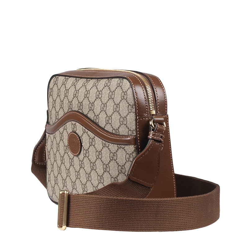 商品Gucci|GUCCI/古驰 男士老花帆布棕色皮革椭圆形双G细节单肩斜挎包‎67589192THG8563,价格¥10629,第5张图片详细描述