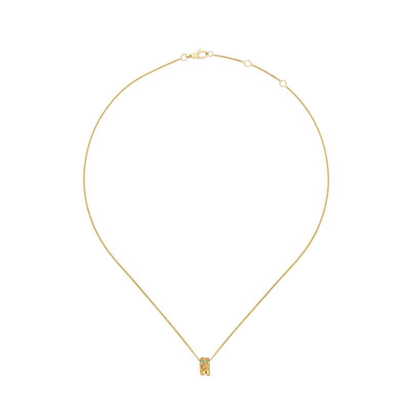 商品Gucci| GUCCI/古驰 22春夏新款18K金黄金饰绿松石衔尾蛇项链‎681828I19308076,价格¥12858,第2张图片详细描述