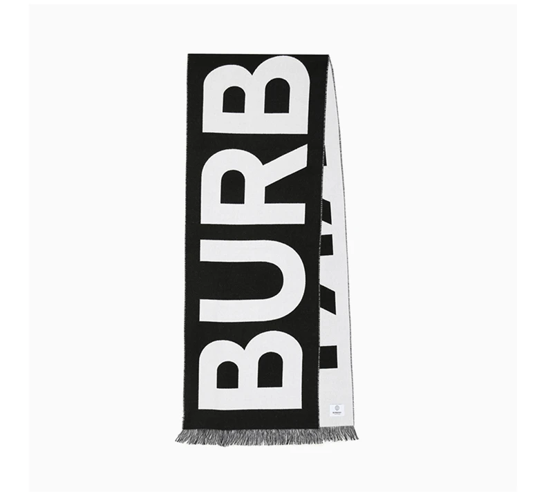 商品Burberry|burberry 男士黑白拼色logo流苏围巾 8035524,价格¥1874,第5张图片详细描述