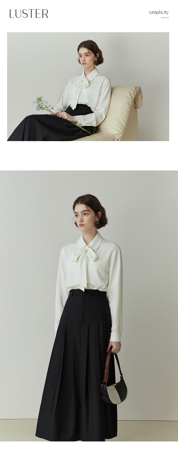 商品[国内直发] GLENVINTEN|格岚云顿新款时尚简约蝴蝶结雪纺衬衫女长袖气质飘带衬衣,价格¥222,第12张图片详细描述