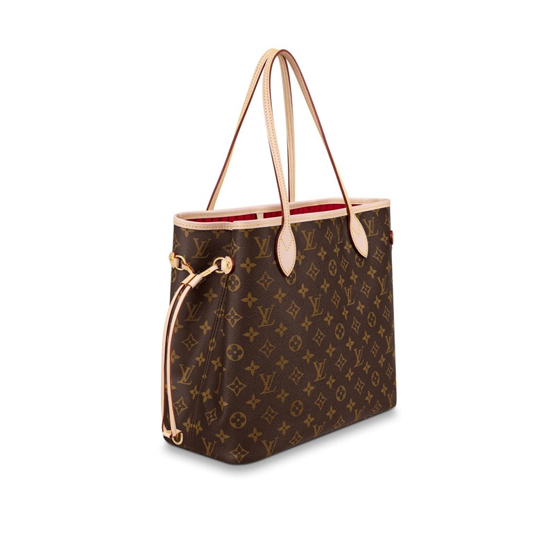 商品Louis Vuitton|【现货】路易威登  经典款NEVERFULL MM 女士棕色老花内里红色小牛皮单肩手提购物袋,价格¥13180,第4张图片详细描述