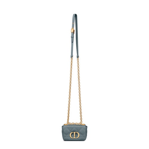 商品Dior|【包税】DIOR/迪奥 CARO系列 女士超迷你天蓝色柔软牛皮革藤格纹金扣金链单肩斜挎链条包S2022UWHC_M81B,价格¥17016,第4张图片详细描述