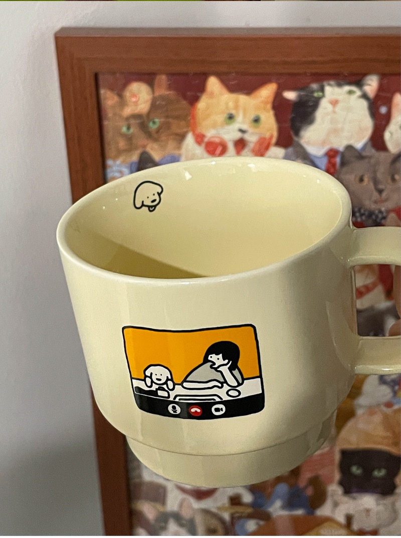 商品[国内直发] YeeCollene|复古卡通小狗咖啡杯ins高颜值奶油马克杯简约家用闺蜜情侣陶瓷杯水杯,价格¥60,第8张图片详细描述