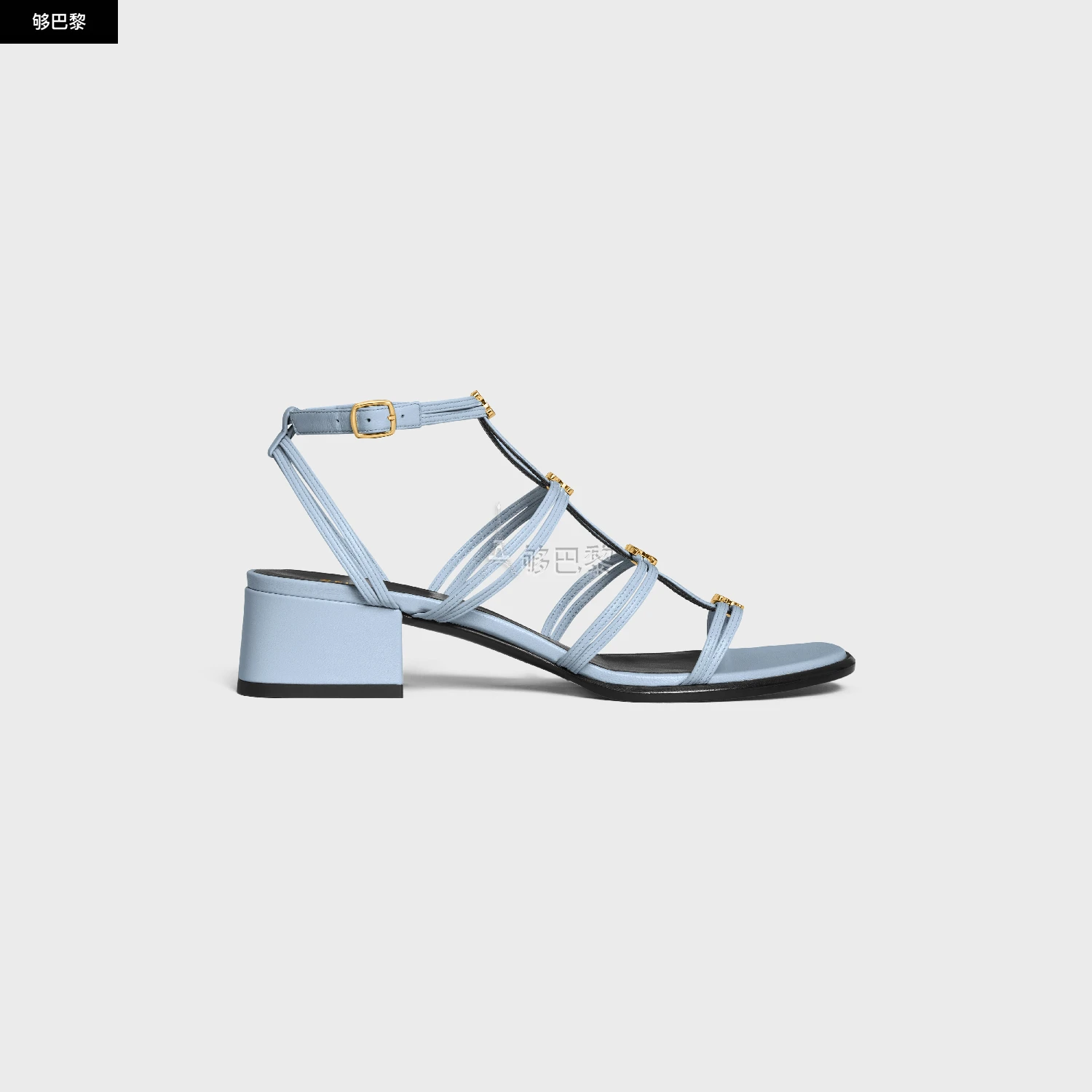 商品Celine|【预售】 赛琳 25春夏 女士 中跟凉鞋 CELINE CLEMENCE MULTI TRIOMPHE SANDALE EN EN CUIR D'AGNEAU 361233958C.08GL ,价格¥9327,第2张图片详细描述