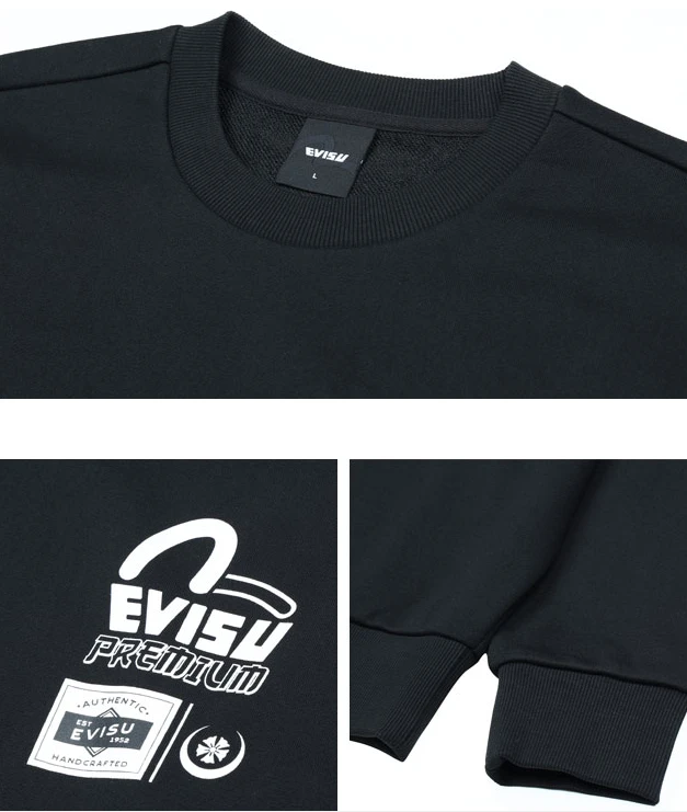 商品Evisu|【享贝家】ZY-（预售款）EVISU 福神 胸前印花图案小标logo套头宽松休闲长袖卫衣 男女同款 EV5UTS913,价格¥133,第12张图片详细描述