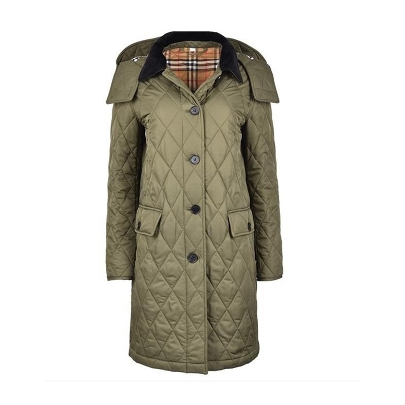 商品Burberry|BURBERRY/博柏利 女士卡其绿色尼龙长款棉服 80790831,价格¥3152,第2张图片详细描述