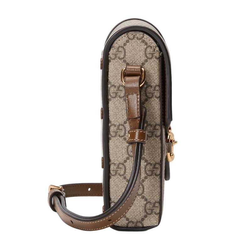 商品Gucci|GUCCI/古驰 Gucci 1955系列 男女通用GG帆布配皮革饰边金色马衔扣细节迷你手提单肩包 ,价格¥7893,第3张图片详细描述