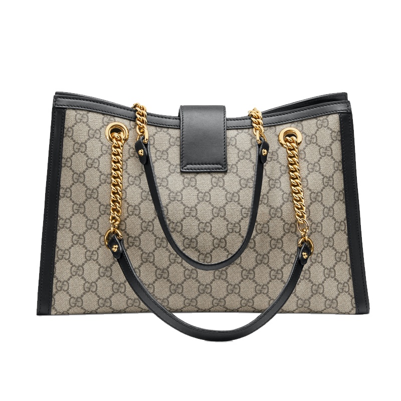 商品Gucci|GUCCI/古驰 经典GG Padlock系列 老花帆布拼接黑色牛皮中号链条单肩手提包479197KHNKG9769,价格¥16115,第2张图片详细描述