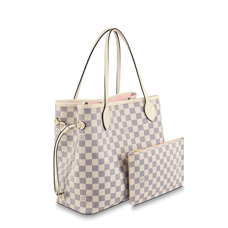 商品Louis Vuitton|��预售10天 Louis Vuitton/路易威登 22春夏新款NEVERFULL系列 女士中号天蓝色棋盘格帆布皮革饰边细节金扣配可拆卸小袋多色编织肩带抽绳开合手提托特包N45295,价格¥15925,第4张图片详细描述