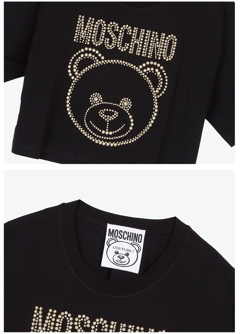 商品[国内直发] Moschino|MOSCHINO/莫斯奇诺 21早秋 女士Teddy Studs弹力针织棉T恤 黑色07085540 A1555 （清仓特价）,价格¥1397,第4张图片详细描述
