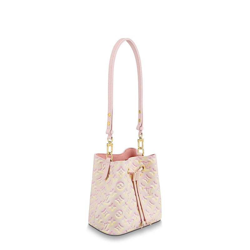 商品Louis Vuitton|【包税】预售十天 Louis Vuitton/路易威登 22新款NÉONOÉ BB系列 女士粉色系喷绘效果老花压印粒面牛皮革金扣配可拆卸肩带单肩手提抽绳水桶包M46174,价格¥18162,第5张图片详细描述