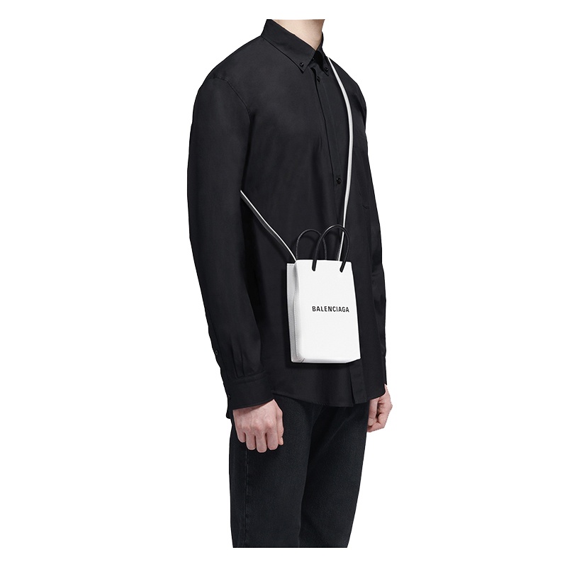 商品Balenciaga|Balenciaga/巴黎世家 秋冬新款 白色纹理小牛皮购物袋手机包斜挎手提包 ,价格¥7146,第5张图片详细描述