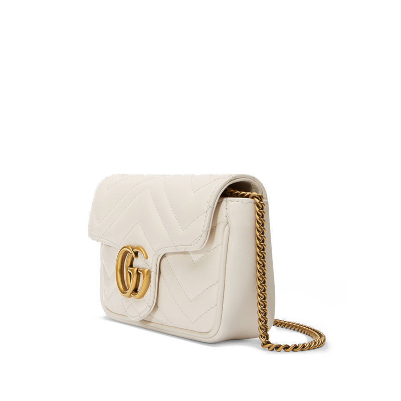 商品Gucci|古驰 GG Marmont 女士超迷你白色链条单肩包,价格¥7500,第5张图片详细描述