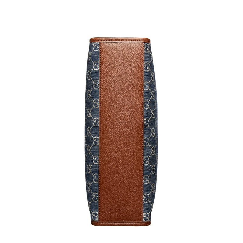 商品Gucci|【现货】古驰 22春夏新款 男士中号蓝色/象牙白老花帆布棕色皮革细节配可拆卸肩带单肩手提托特包6741552KQQT8391,价格¥10917,第7张图片详细描述