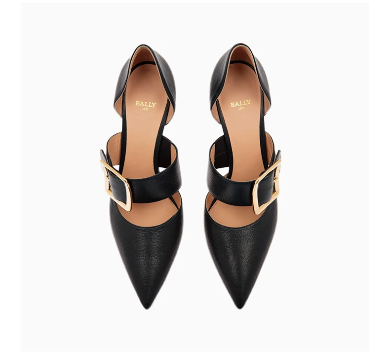 商品Bally|BALLY 女士黑色羊皮交叉扣带浅口高跟鞋 6238161,价格¥2864,第5张图片详细描述