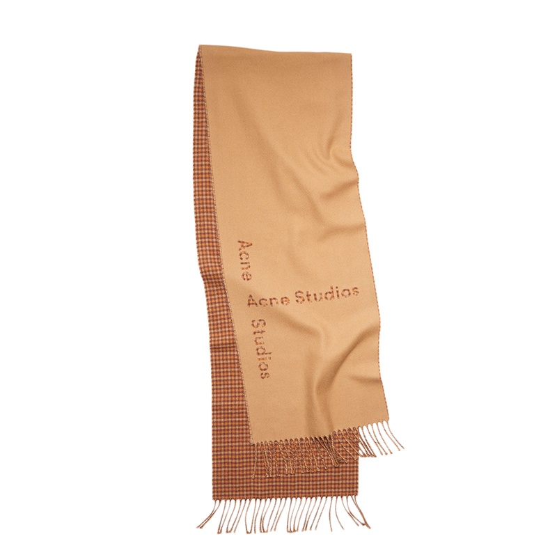 商品Acne Studios|ACNE STUDIOS 男女同款驼棕色撞色徽标提花羊毛围巾,价格¥1780,第3张图片详细描述
