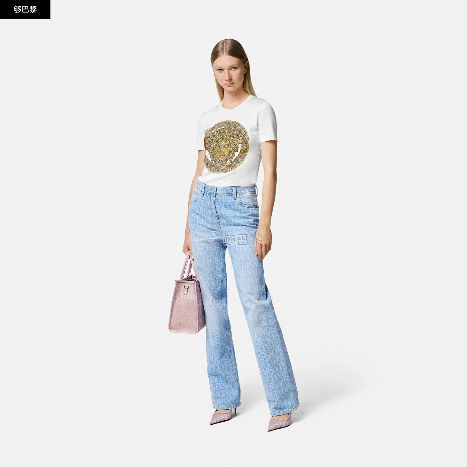 商品Versace|【预售】 范思哲 25春夏 女士 短袖T恤 水晶La Medusa T恤 1011741-1A08607_2W110 ,价格¥11316,第4张图片详细描述