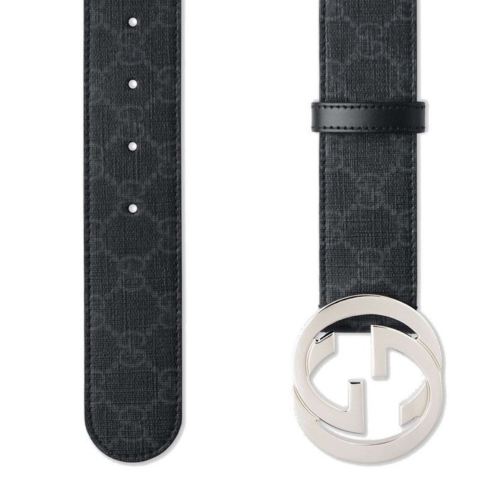 商品Gucci|GUCCI/古驰 经典款男士黑色帆布银色双G扣腰带 411924KGDHX8449,价格¥2993,第3张图片详细描述