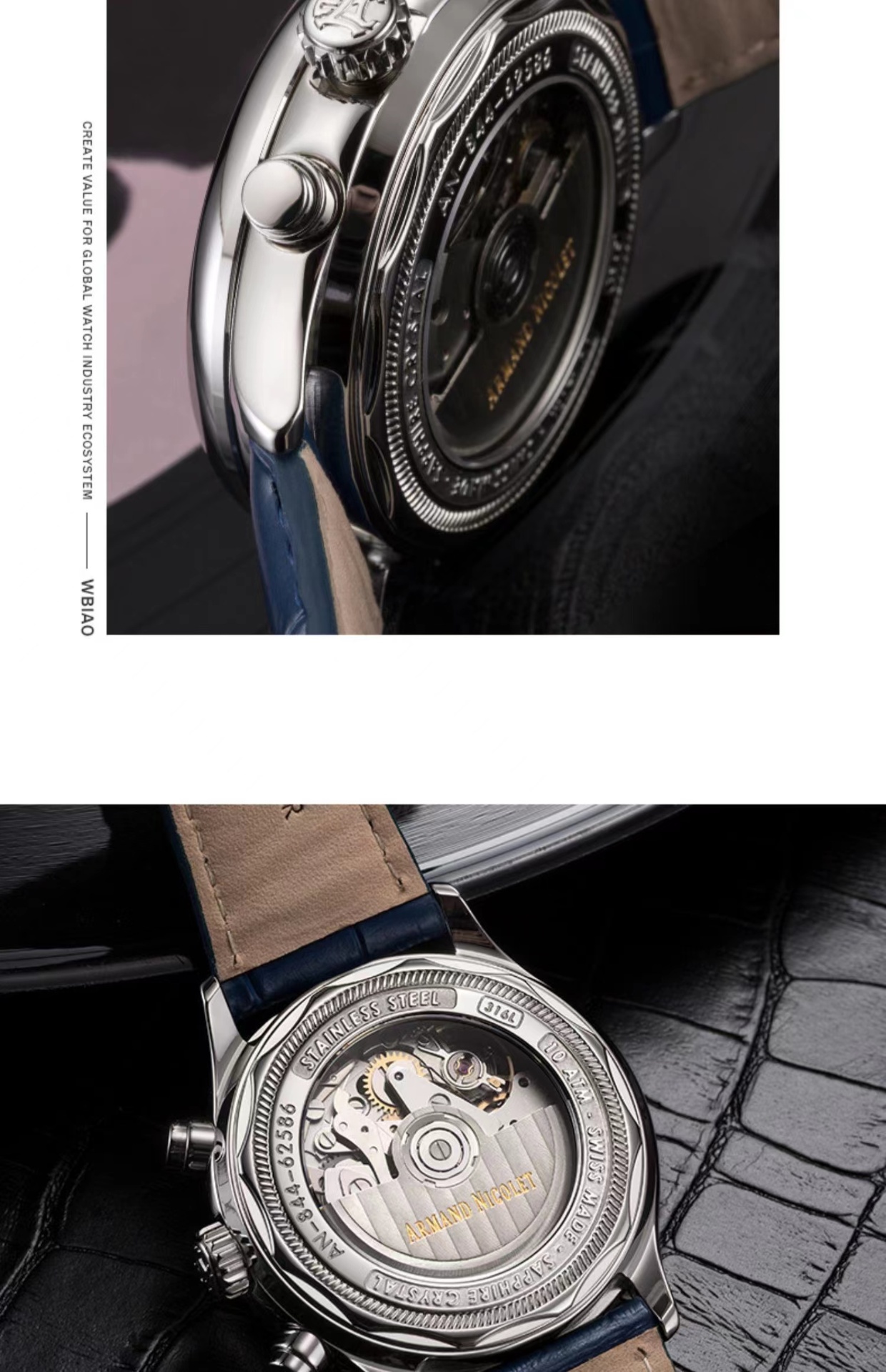 商品[国内直发] Armand Nicolet|艾美达Armand M02-4系列日期计时A844AAA-BU-P840BU2自动机械男表,价格¥20029,第5张图片详细描述