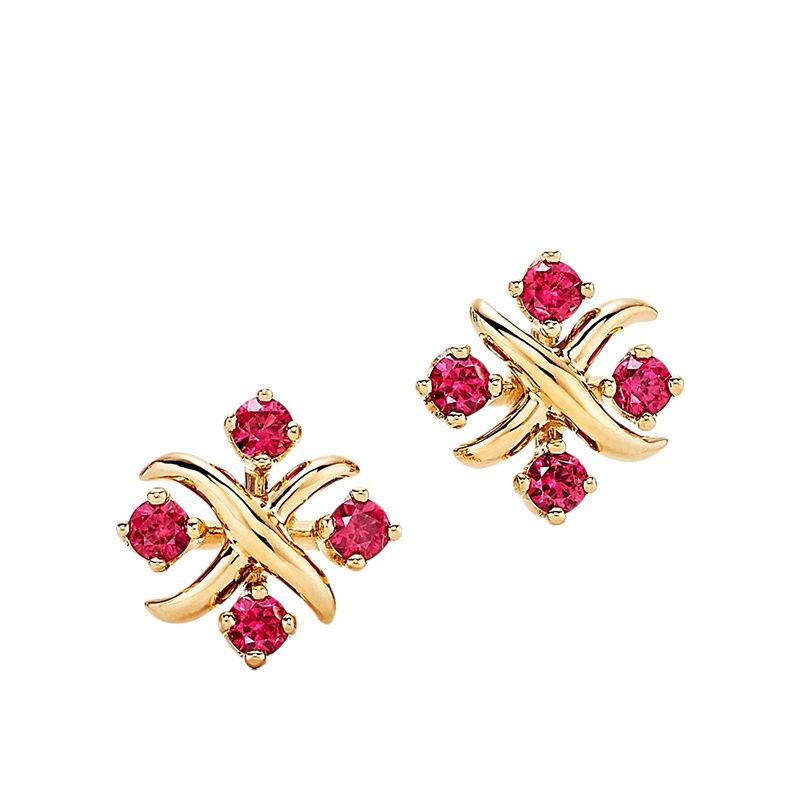 商品Tiffany & Co.|  Tiffany & Co./蒂芙尼 22春夏新款Schlumberger系列 18K金黄金镶嵌圆形红宝石Lynn耳环62266481,价格¥33019,第2张图片详细描述