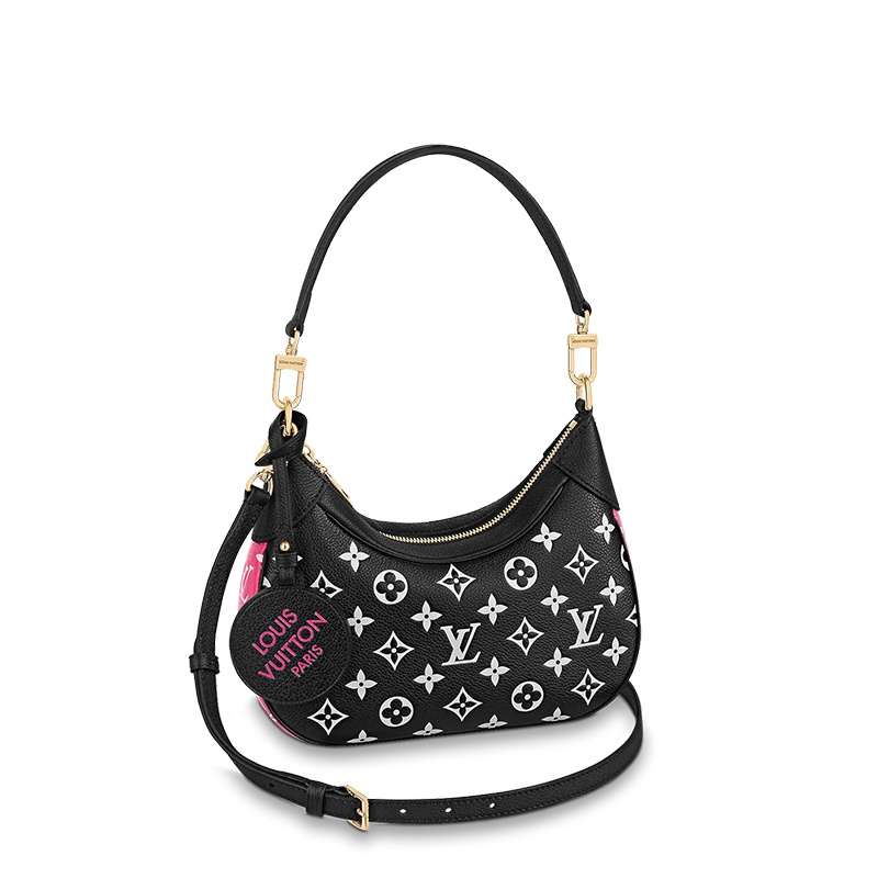 商品Louis Vuitton|预售10天 Louis Vuitton/路易威登 经典款BAGATELLE系列 女士黑色/白色双色老花粒面牛皮革金扣玫红色饰边单肩腋下法棍包M46091,价格¥18645,第2张图片详细描述