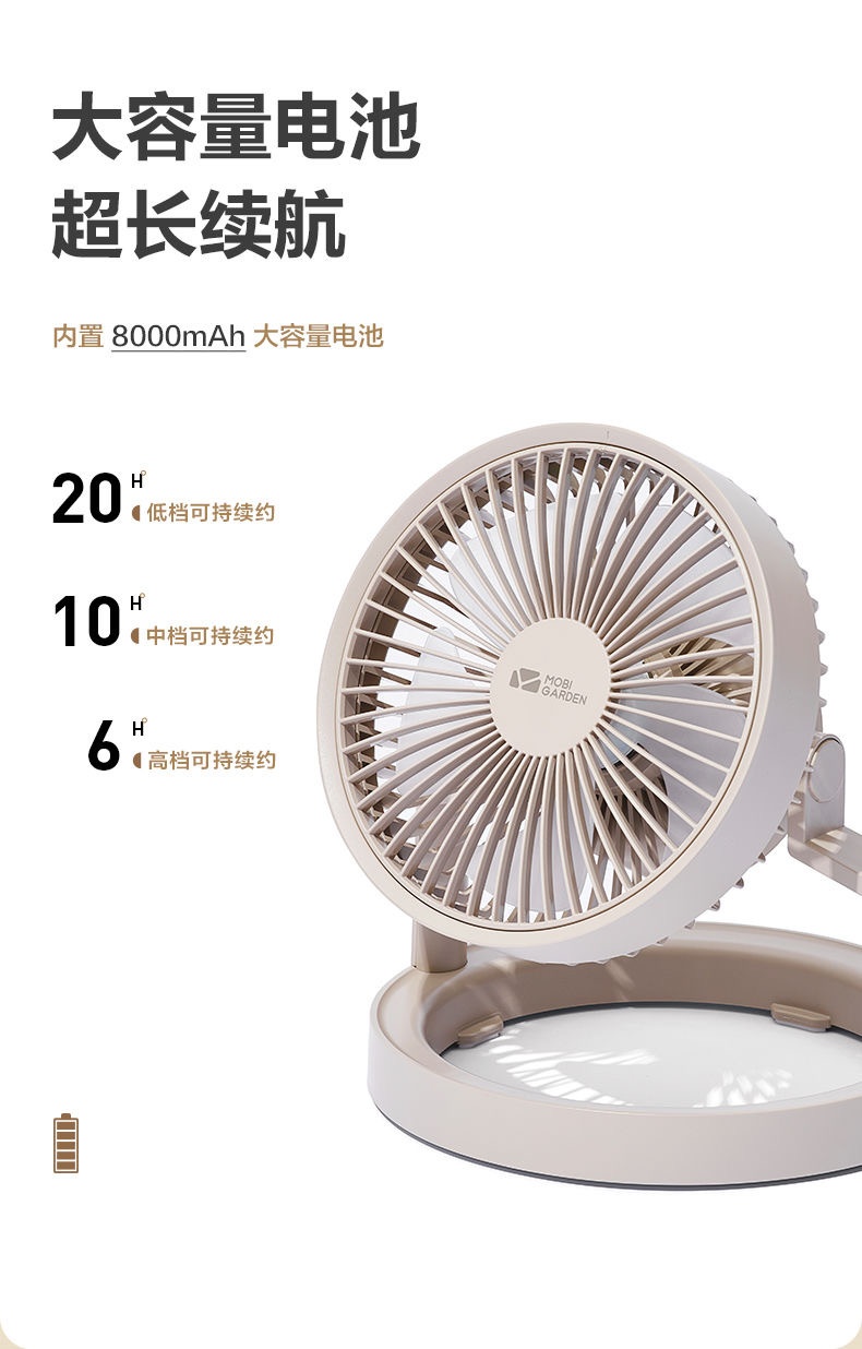 商品[国内直发] MobiGarden|精致露营户外帐篷灯营灯吊扇办公桌面大风力可充电风扇照明,价格¥275,第22张图片详细描述