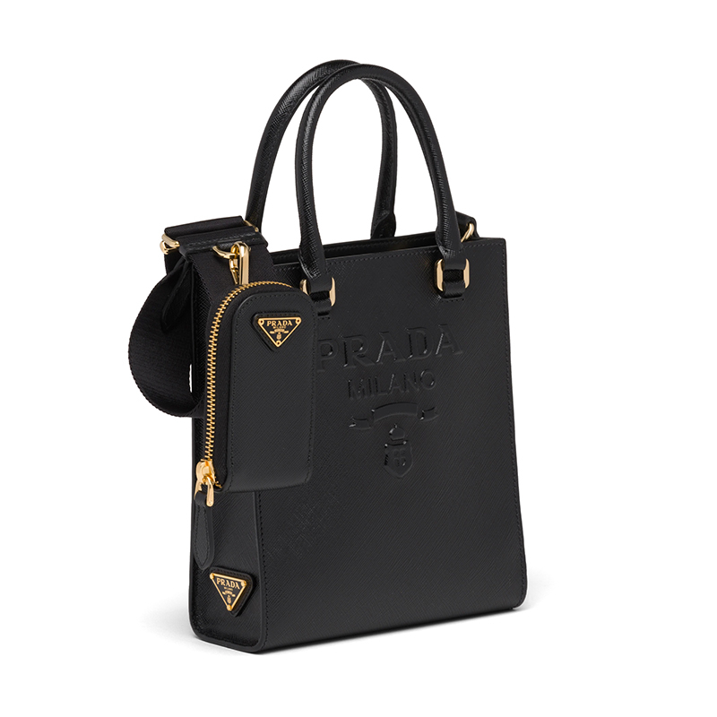 商品Prada|PRADA/普拉达 22新款 女士小号黑色saffiano皮革珐琅徽标拆卸织物肩带单肩手提斜挎包1BA333_NZV_F0002_V_N2A,价格¥15481,第5张图片详细描述