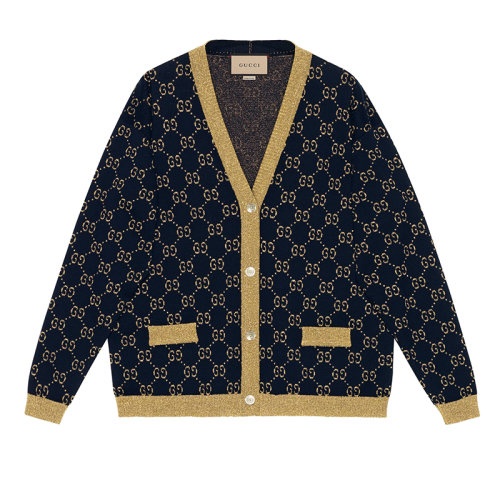 商品Gucci|【包税】GUCCI/古驰新款女士深蓝色GG棉质金银丝线开衫529193X9W834921,价格¥8358,第2张图片详细描述
