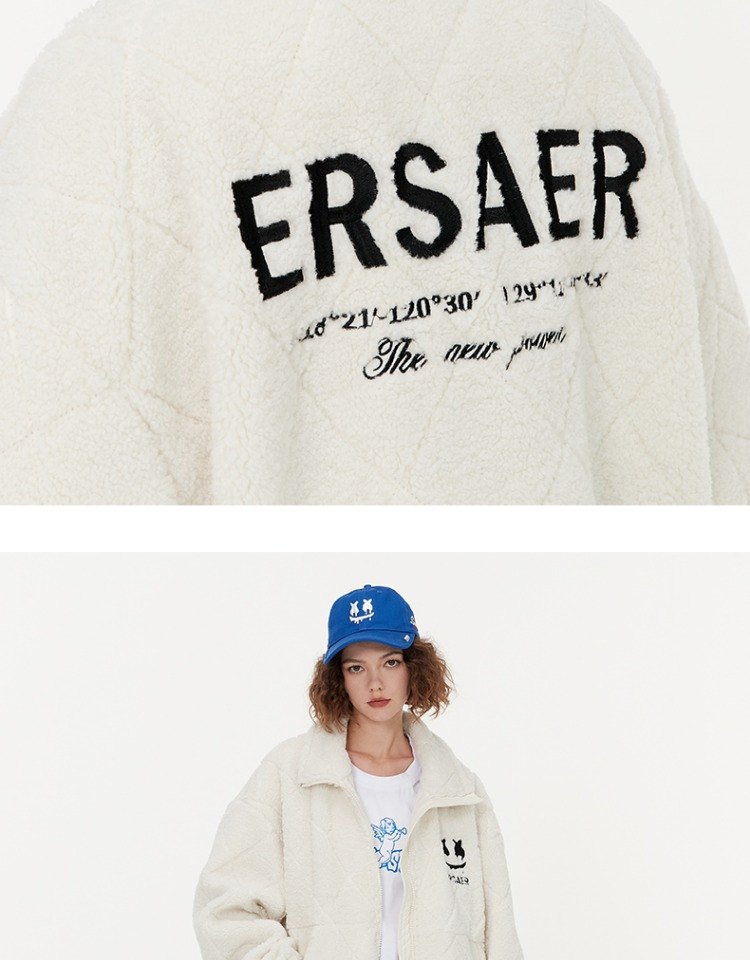 商品[国内直发] ERASER| ER 基础logo刺绣仿羊羔毛棉衣男女同款冬潮牌宽松摇粒绒情侣夹克棉服外套ERyg2255339,价格¥369,第18张图片详细描述