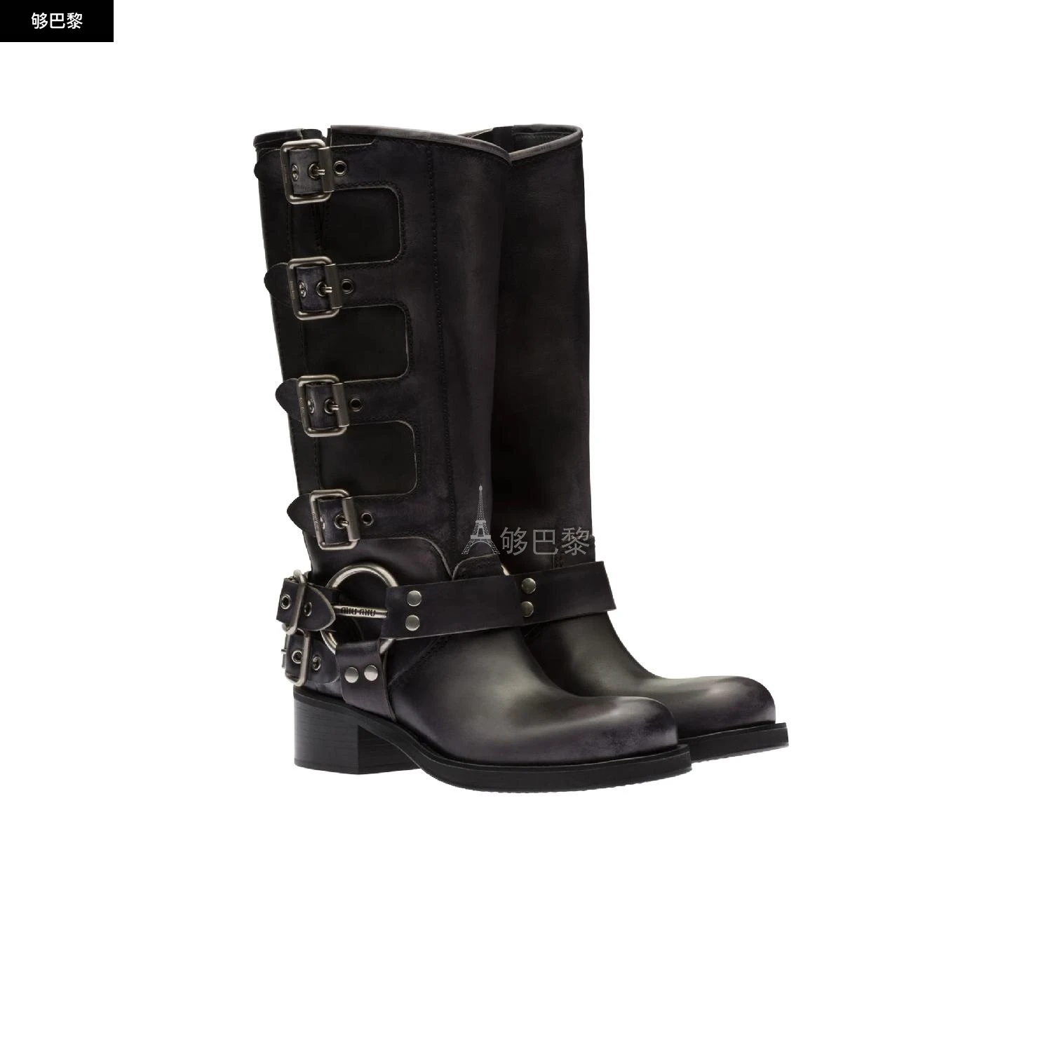 商品Miu Miu|【预售】 缪缪 24秋冬 女士 高筒靴 Bottes en cuir 5W792D_3F33_F0002_F_A050,价格¥17831,第2张图片详细描述