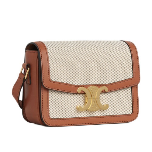 商品Celine|【包税】CELINE/赛琳 经典TRIOMPHE TEEN系列 女士棕褐色白色织物天然小牛皮斜跨单肩包188882BGI.04LV ,价格¥21281,第4张图片详细描述