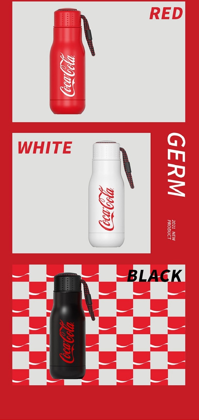商品GERM|日本GERM格沵 可口可乐联名款运动杯 保温杯 350ML（红/白/黑色） ,价格¥302,第9张图片详细描述