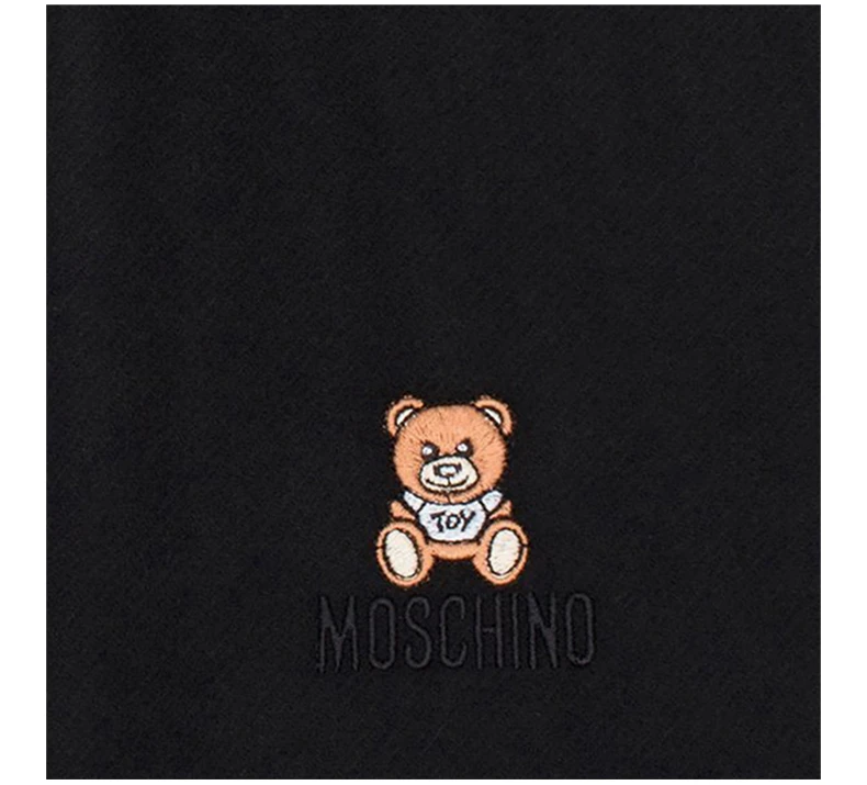 商品Moschino|Moschino 男女同款黑色羊毛流苏时尚百搭小熊图案刺绣围巾 50091-M516-6016,价格¥251,第6张图片详细描述