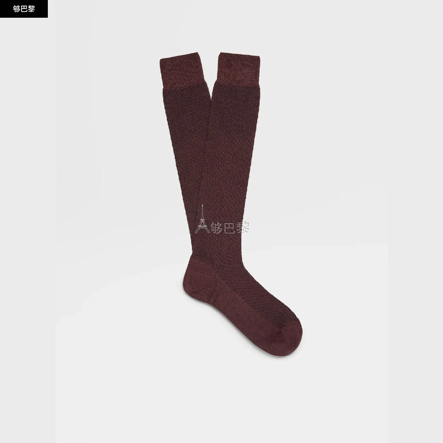 商品Zegna|包邮包税【预售7天发货】 ZEGNA杰尼亚 23秋冬 男士 袜子 BURGUNDY LYOCELL BLEND TEXTURED MID CALF SOCKS N5V40-580-602,价格¥652,第4张图片详细描述