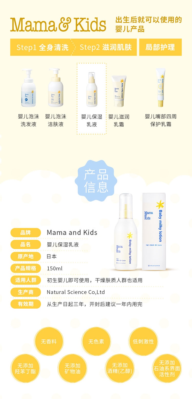 商品[国内直发] mama&kids|MamaKids婴儿保湿乳液150ml,价格¥208,第2张图片详细描述