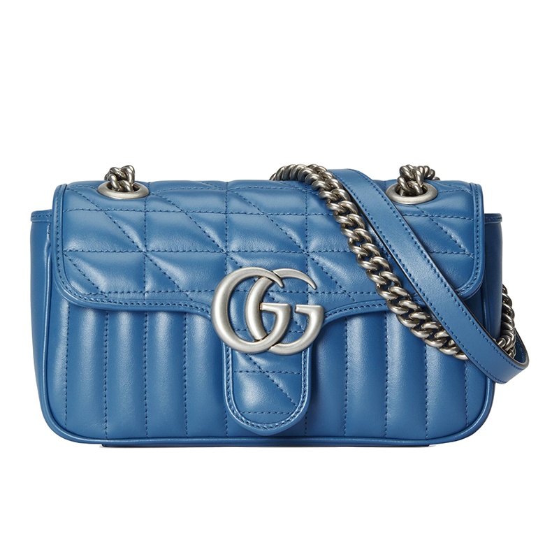 商品Gucci|GUCCI/古驰 22春夏新款Marmont系列 女士迷你蓝色绗缝皮革银扣链式单肩斜挎马蒙包 446744UM8AF4340,价格¥15335,第2张图片详细描述