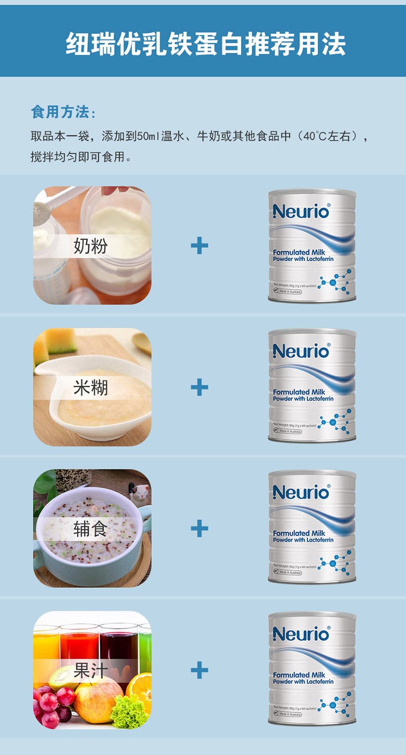 商品[国内直发] Neurio|Neurio纽瑞优乳铁蛋白粉免疫力球乳清儿童婴儿婴幼儿宝宝提高增强1g*60包,价格¥292,第8张图片详细描述