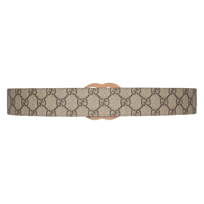 商品Gucci|GUCCI古驰23新款 男女4cm棕色帆布皮革双G棕色扣宽版腰带,价格¥1374,第4张图片详细描述