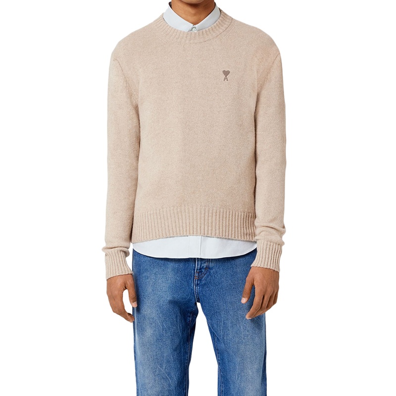 商品AMI|AMI PARIS Ami De Cœur系列 男士米色羊绒圆领长袖毛衣,价格¥3185,第4张图片详细描述