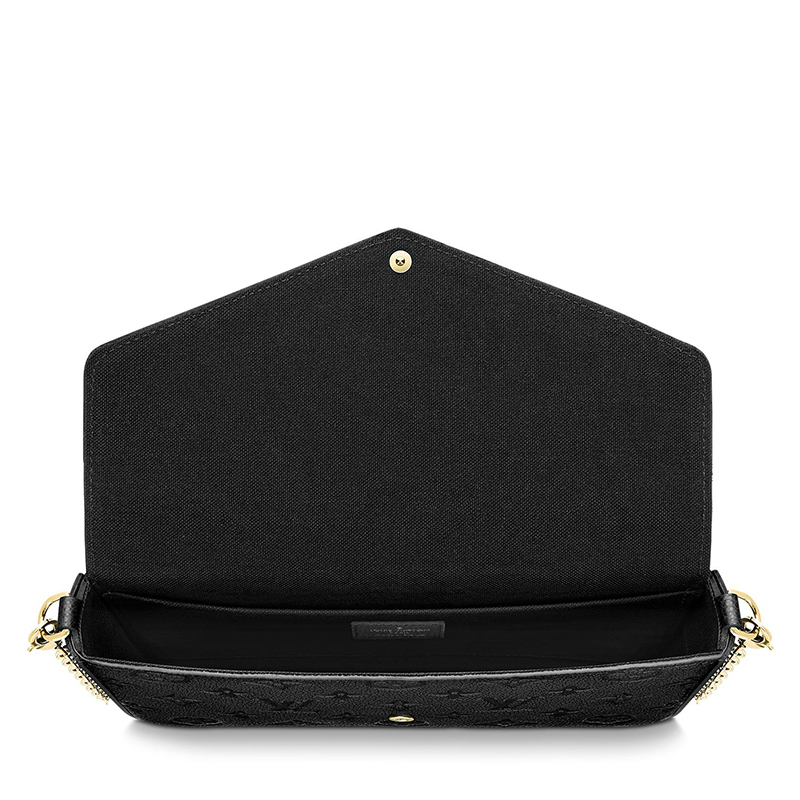 商品Louis Vuitton|预售十天 Louis Vuitton/路易威登 22春夏新款FÉLICIE系列 女士黑色老花压纹软粒面牛皮革金扣金链配可拆卸贴袋翻盖开合斜跨手拿链条信封包M64064,价格¥11083,第4张图片详细描述