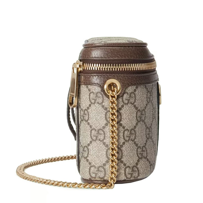 商品Gucci|GUCCI/古驰 22新款Ophidia系列 女士乌木色/米色老花印花帆布棕色皮革滚边金扣饰红绿织带细节多功能链条包单肩包手拿包腰包69976596IWG8745,价格¥8748,第5张图片详细描述