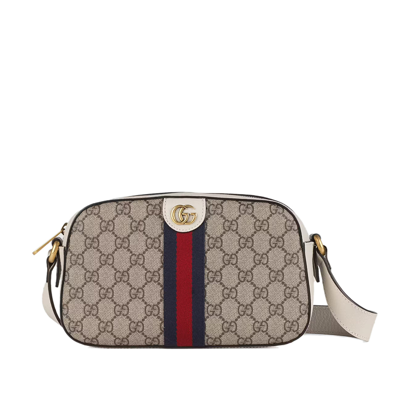 商品Gucci|GUCCI/古驰 22春夏新款Ophidia系列 男女同款米色/乌木色帆布白色皮革滚边金扣斜跨单肩相机包68106496IWT9794,价格¥9260,第2张图片详细描述