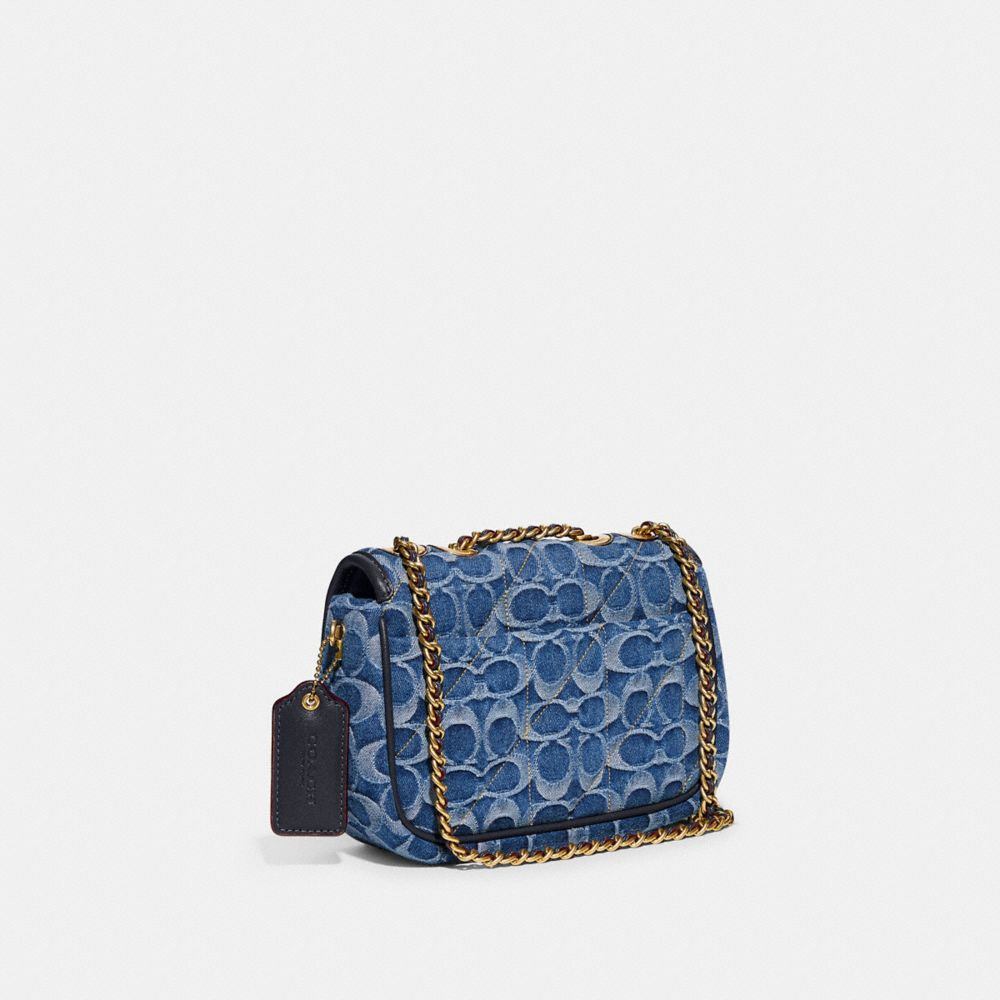 商品[国内直发] Coach|蔻�驰女包Pillow 20 水波纹香布蕾链条包丹宁包牛仔布 单肩斜挎包马鞍包中号 中号 海军蓝 C3464 B4SHG,价格¥2797,第5张图片详细描述